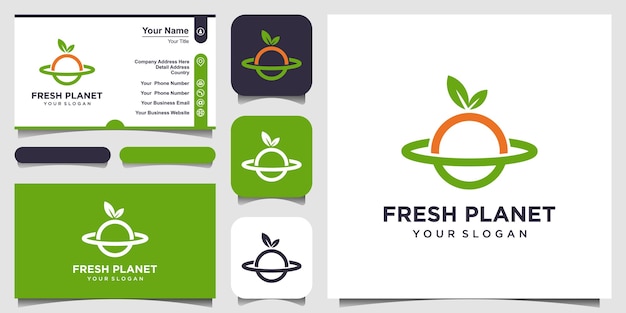 Fresh planet with line art style logo and business card design