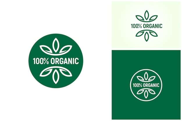 Fresh Plant Leaf 100 Percent Organic Natural Farm Food Badge Label Seal Sticker Emblem Stamp logo