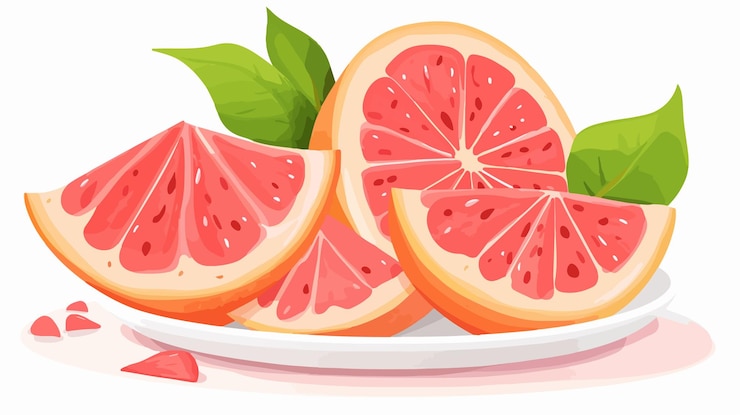 Vector fresh pomelo fruit plate vector illustration with grapefruit segment
