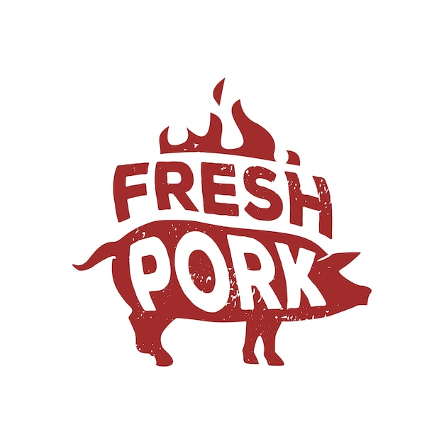 Illustrazione del modello di iscrizione del logo della fiamma di carne di maiale fresca