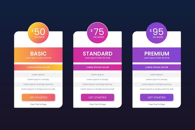 Fresh pricing table design or pricing table infodata