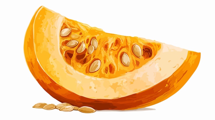 Vector fresh pumpkin piece with seeds isolated on white background