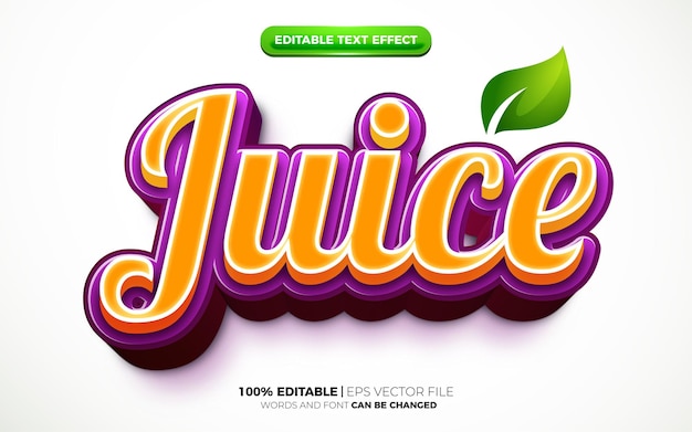 신선한 보라색 오렌지 주스 자연 3d 로고 템플릿 편집 가능한 텍스트 효과 스타일