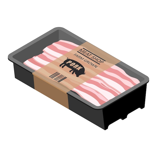 fresh raw bacon slices in package isolated on white background