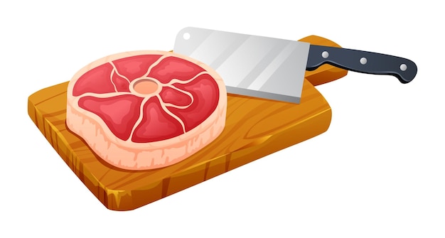 Fresh raw beef meat steak with knife on cutting board Vector illustration isolated on white