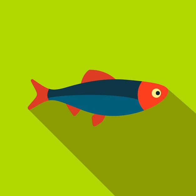 Fresh raw fish flat icon on a green background