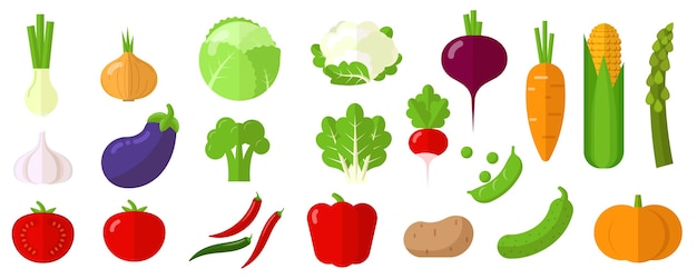 fresh raw vegetables icon and element set.