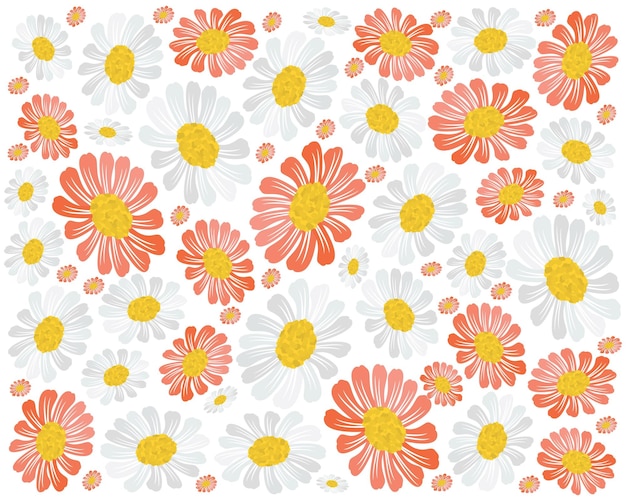 Vector fresh red and white daisy blossoms background