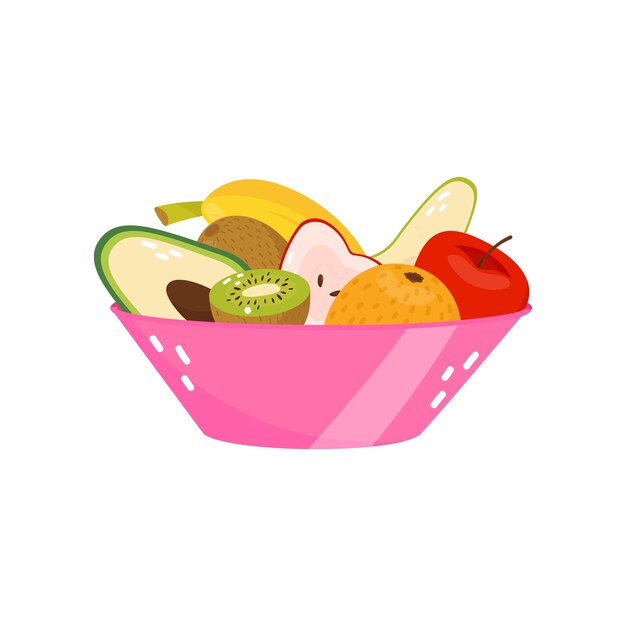 Fresh ripe fruits in pink glass vase healthy lifestyle and diet concept vector Illustration on a white background