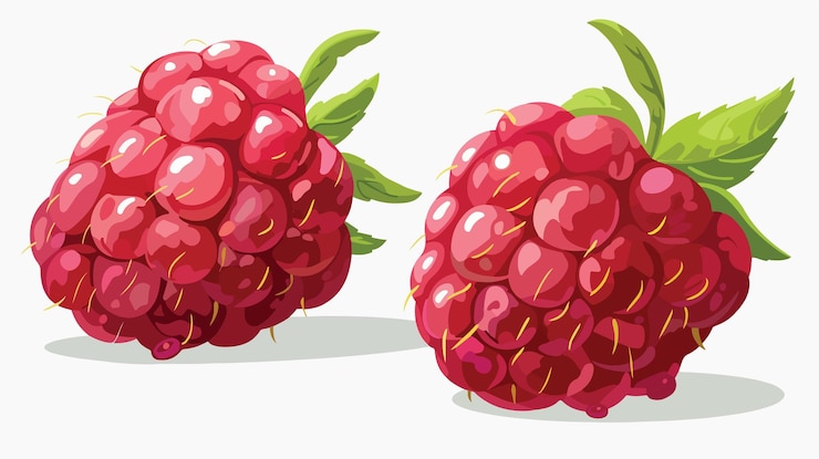 Vector fresh ripe raspberries isolated on white background for graphic design projects