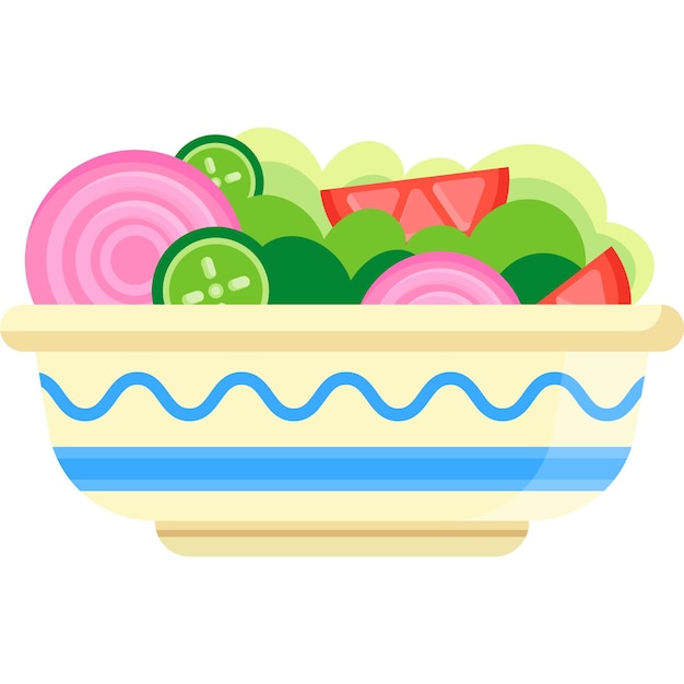 Fresh salad bowl vector icon isolated on white background Healthy food logo Diet cuisine Lettuce tomato and cucumber in dish