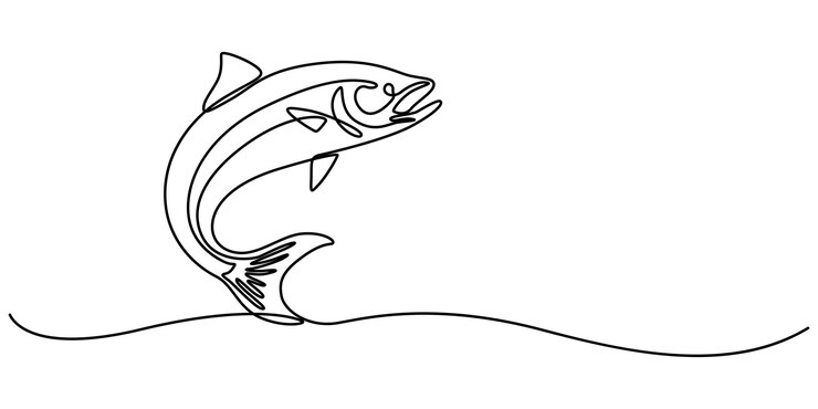 Vector fresh salmon fish in continuous line art drawing isolated on white background fresh food concept