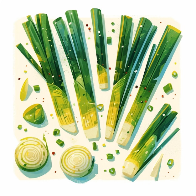 Vector fresh scallions with long green tops
