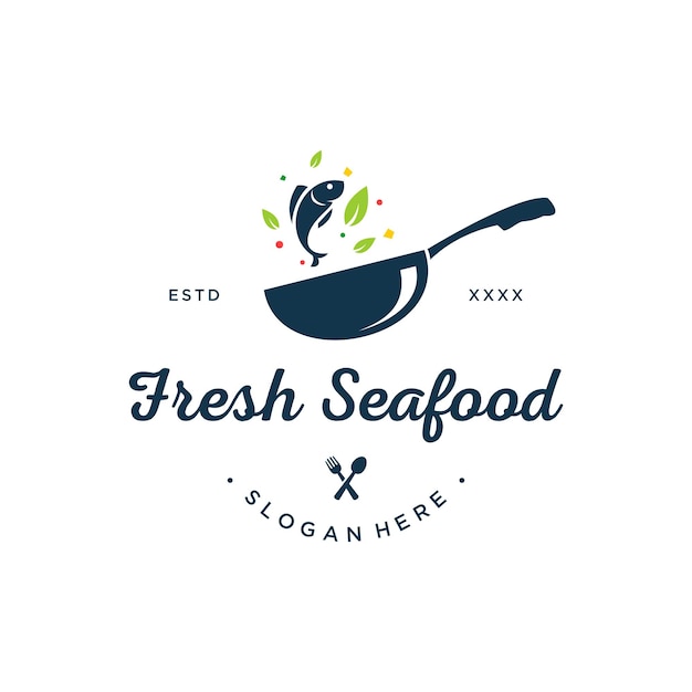 Fresh seafood restaurant logo design vector illustration