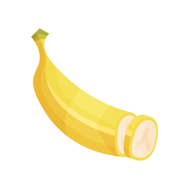 白い背景の上の新鮮なスライスバナナフルーツ漫画ベクトル図