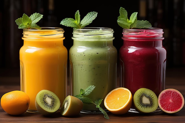 Vector fresh smoothies on tropical background