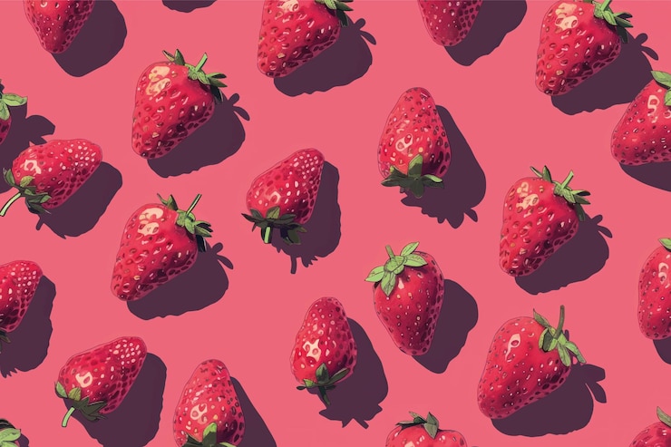 Vector fresh strawberries on pink background