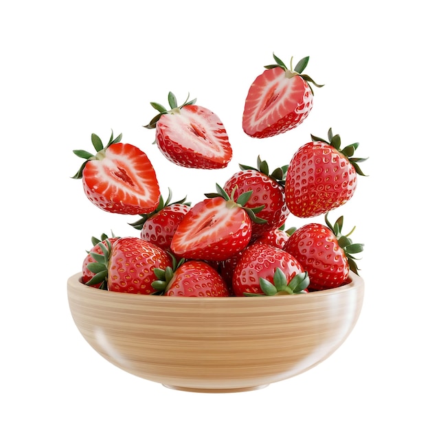 Fresh Strawberries in a Wooden Bowl