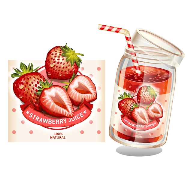 Fresh Strawberry juice, fruits.