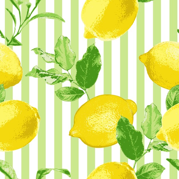 Vector the fresh striped lemon vector seamless pattern