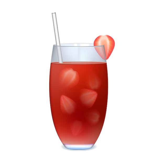 Vector fresh summer strawberry cocktail on a white background