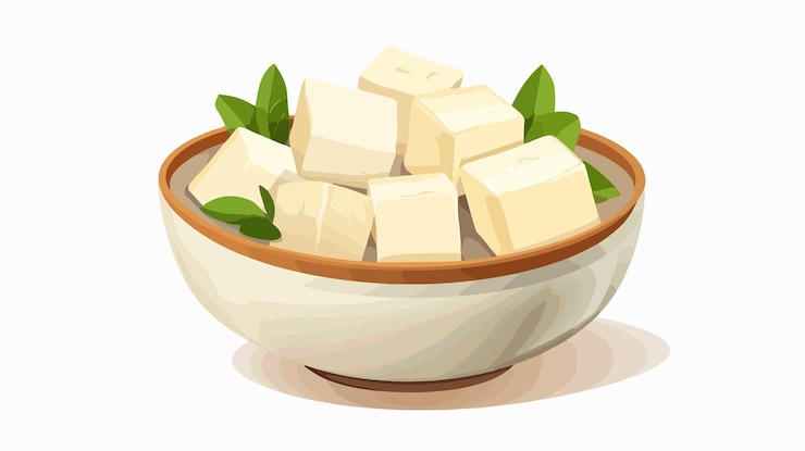 Vector fresh tofu in bowl on white background