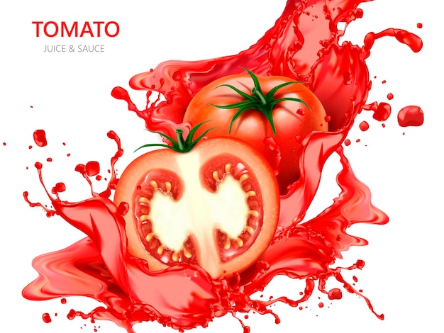 Fresh tomato with juice illustration