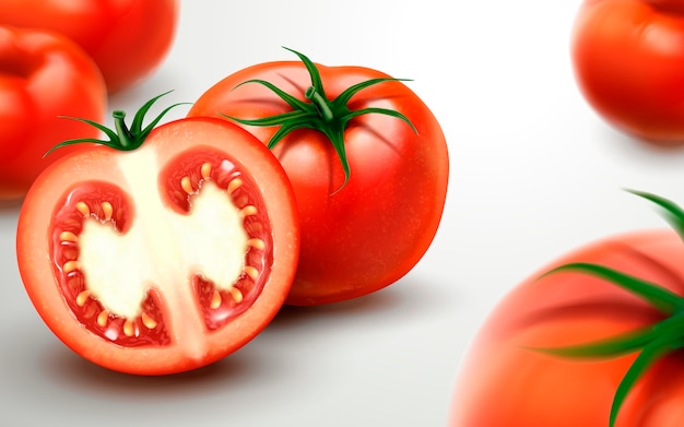 Vector fresh tomatoes with sliced one