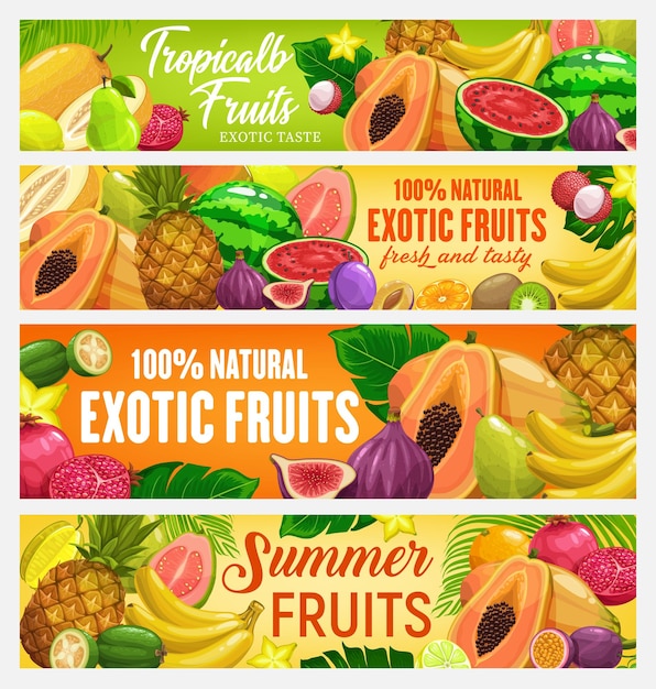 Vector fresh vector cartoon fruits banners