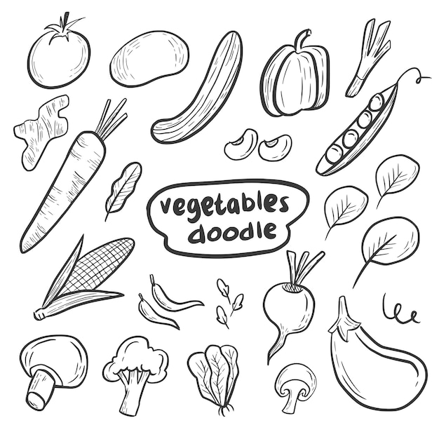 Fresh vegetable cartoon doodle hand drawing collection set