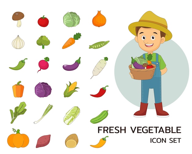 Fresh vegetable concept flat icons.