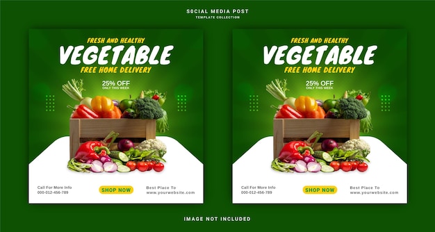 Modello di post instagram per social media con consegna a domicilio gratuita di verdure fresche