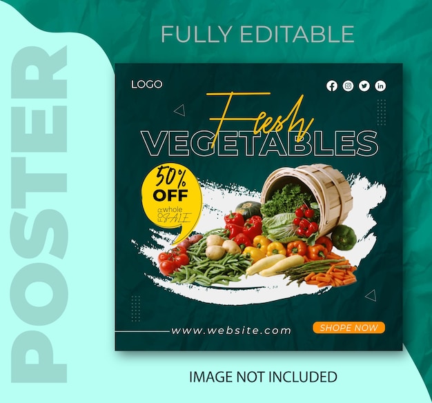 Fresh vegetable grocery sale social media post or square web banner template Premium vector