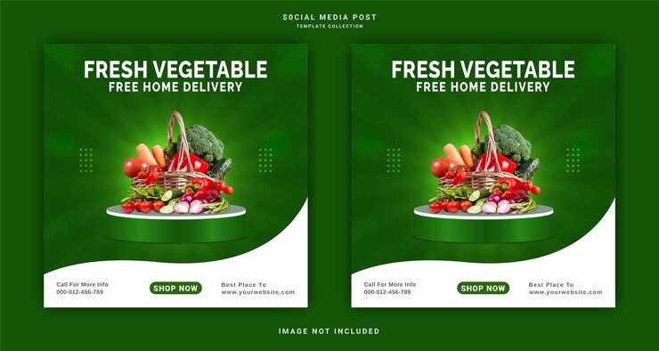 Vector fresh vegetable instagram banner ad concept instagram banner concept social media post template