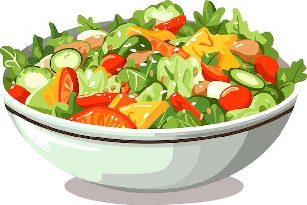 Vector fresh vegetable salad in ceramic bowl fresh and healthy food vegetarian nutrition vector illustration