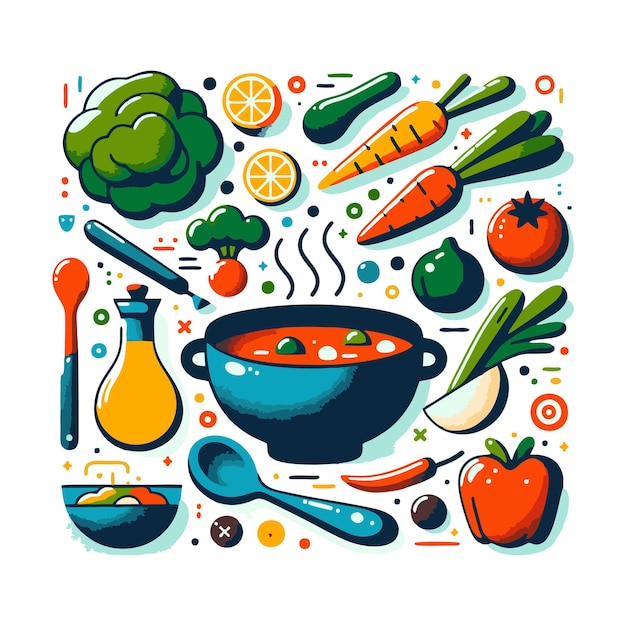 Vector fresh vegetable soup flat vector design