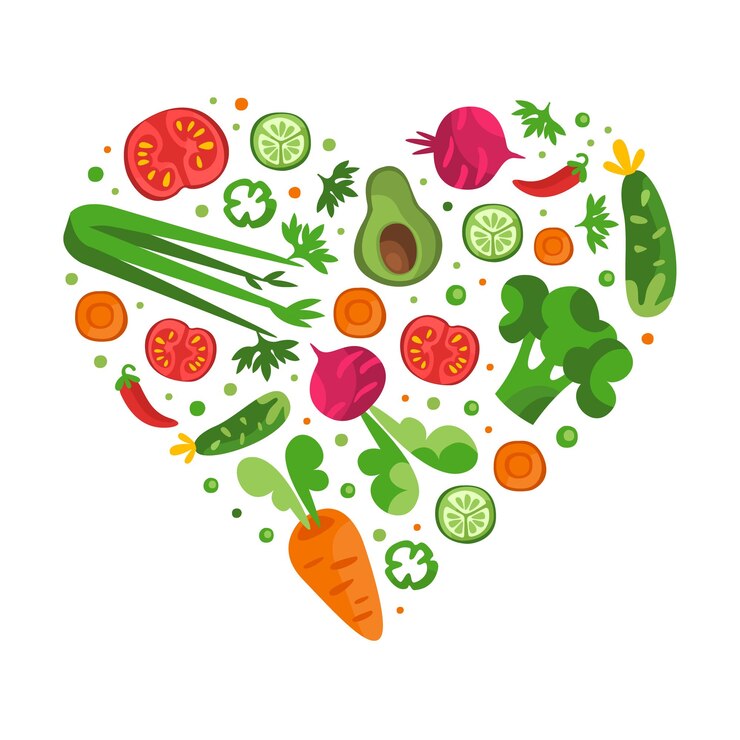 Vector fresh vegetable with ripe harvested agricultural crop vector heart shape arrangement