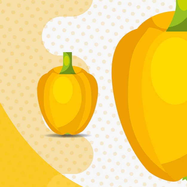 Fresh vegetable yellow pepper bell on dots background