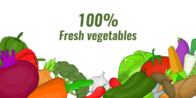 Fresh vegetables banner horizontal, cartoon style