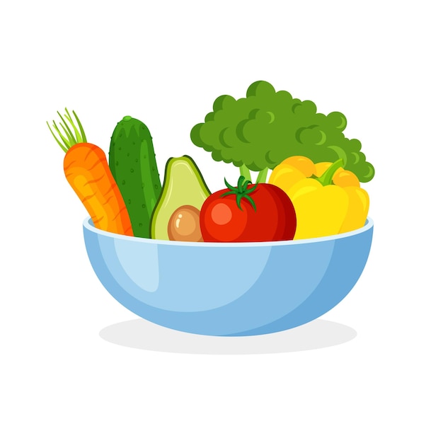Fresh vegetables in a bowl or plate vector illustration isolated on a white background