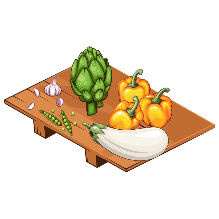 Vector fresh vegetables illustration vegetables mix green pea artichoke bell pepper farlic and eggplant