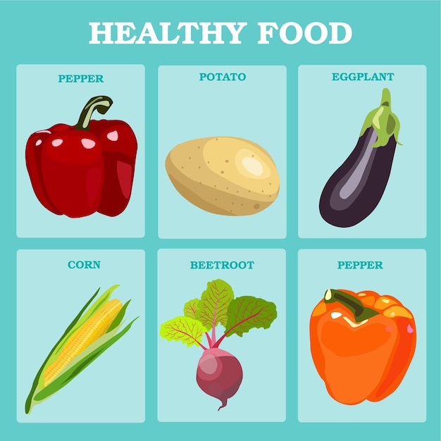 新鮮な野菜のベクトルの概念健康的な食事フラットスタイルの図孤立した緑の食品は、レストランのメニュー料理本や有機農場のラベルで使用することができます