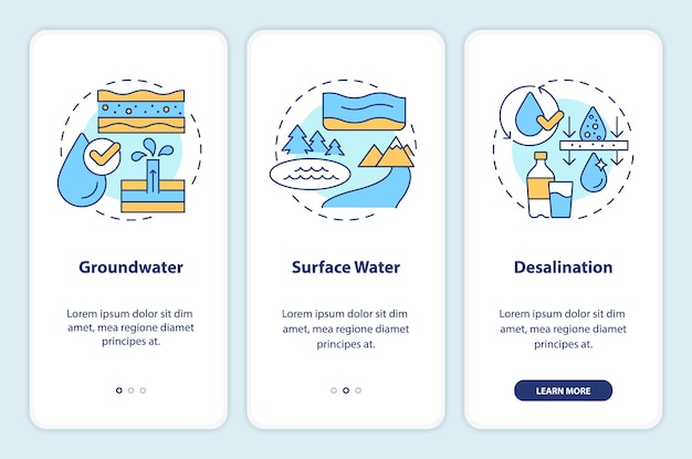 Vector fresh water supply sources onboarding mobile app screen
