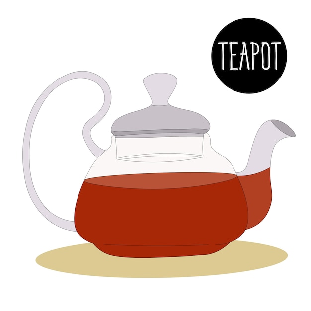 Freshly brewed black tea in transparent fashionable teapot teapot. Kitchen utensils dishes tea party