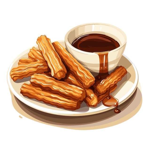 Freshly Made Churros with Chocolate Dipping Sauce Vector Illustration