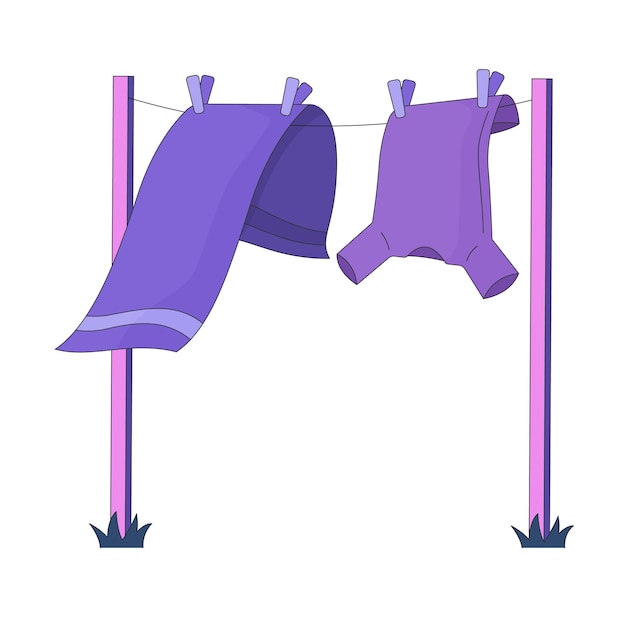 freshly washed clothes hanging on clothesline 2d cartoon object