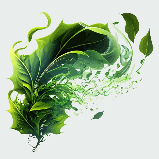 Freshness effect green air wind flow with green leaves Isolated on background Vector illustration