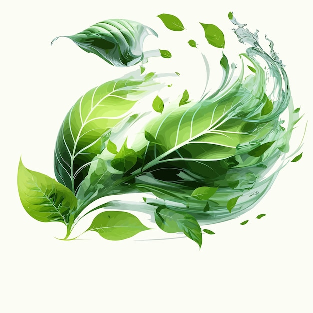 Freshness effect green air wind flow with green leaves Isolated on background Vector illustration