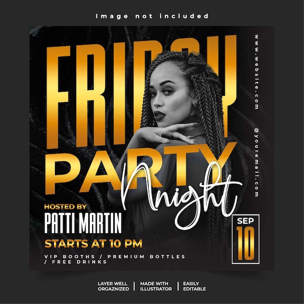 Friday Night party club dj party flyer social media post banner template