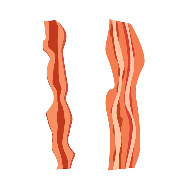 fried bacon strips two strips of fried crispy bacon on white background vector